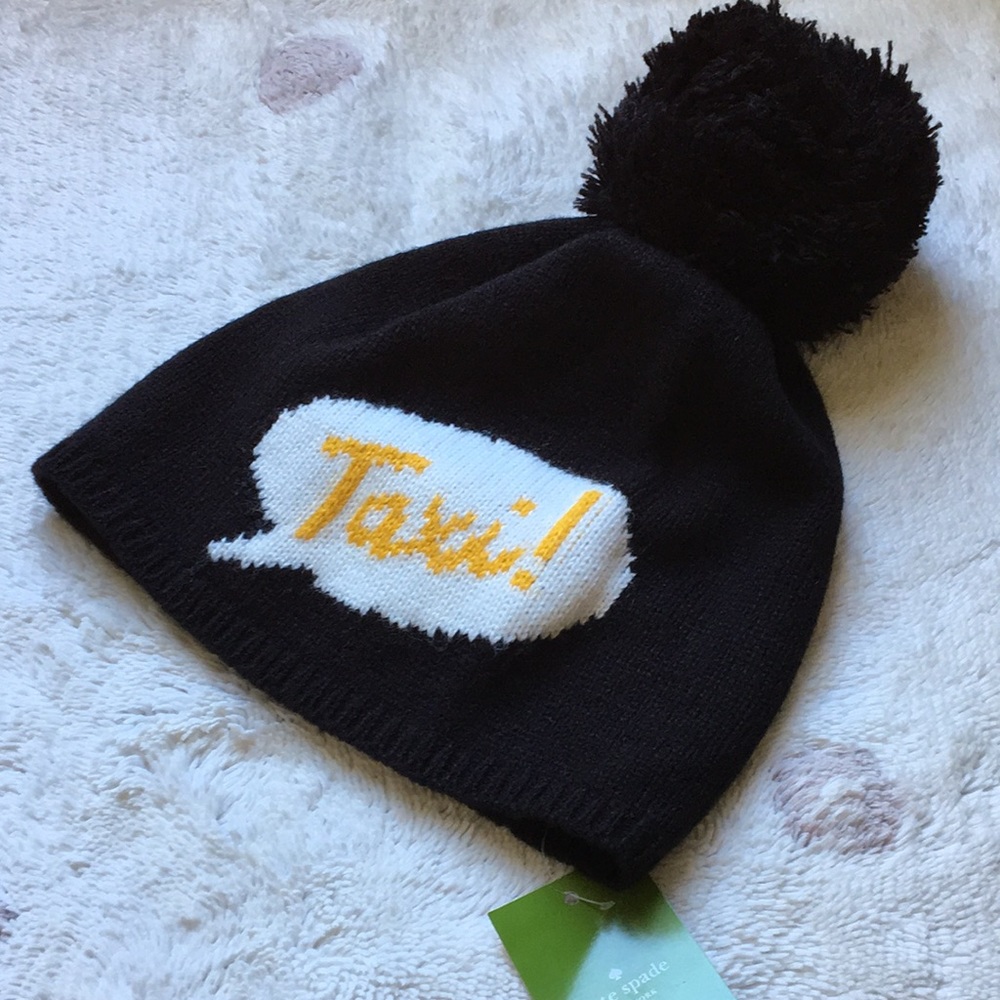 🚖Kate Spade Taxi! Speech Bubble 🚖 Beanie NWT black + black pompom - Picture 5 of 16